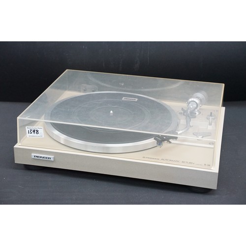 1398 - Hi-Fi - 2 Pioneer belt driven turntables to include a PL-12D and a PL-514 along with a Roland MC303