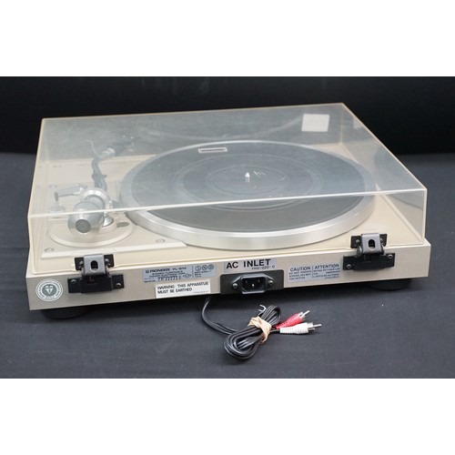 1398 - Hi-Fi - 2 Pioneer belt driven turntables to include a PL-12D and a PL-514 along with a Roland MC303