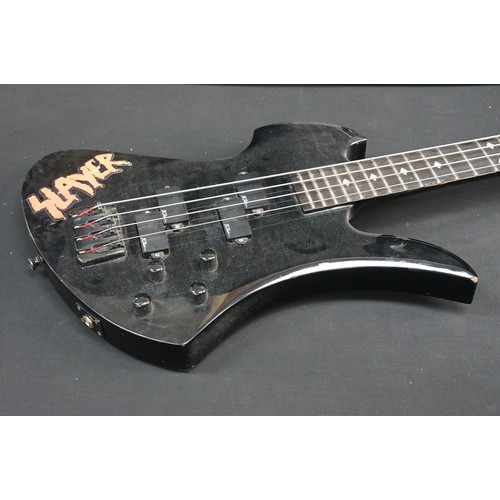 1400 - Guitar - BC Rich Mockingbird electric bass guitar in black. Slayer sticker applied to body.