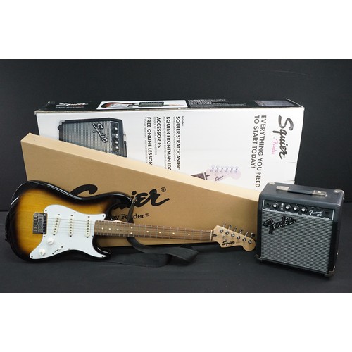 1399 - Guitar - Squire by Fender boxed starter pack including a Squier stratocaster electric guitar, Squire... 