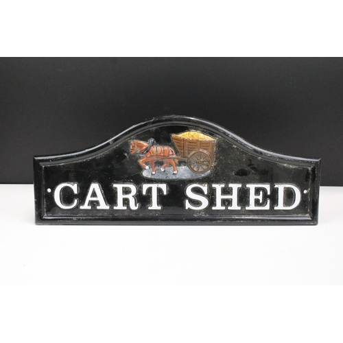 370 - Cart Shed painted cast iron sign, with two screw holes, 17 x 45cm