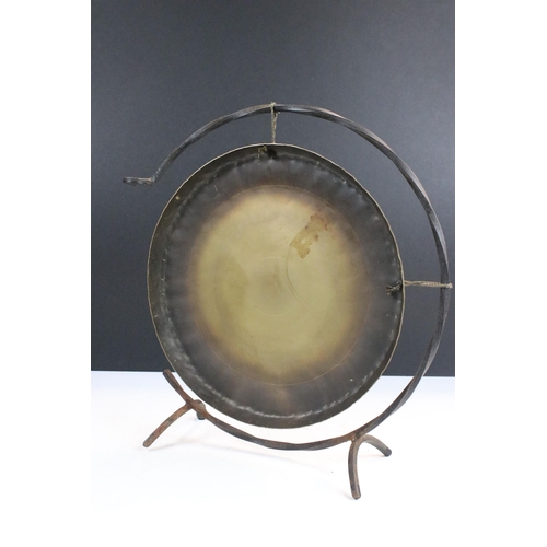 153A - Asian brass gong on stand with character markings to front H 33cm, diameter 25cm together with Chine... 