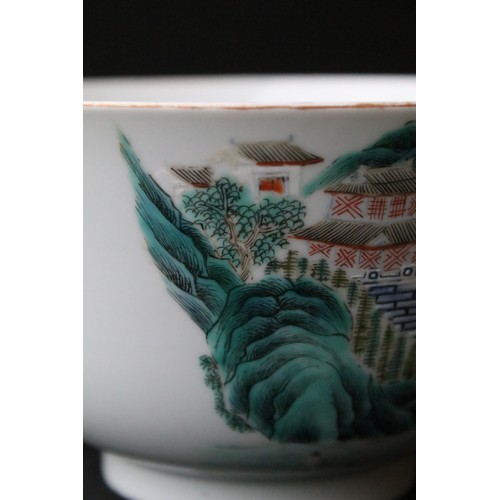 16A - 19th century Chinese deep bowl with traditional building and landscape scenes together with Chinese ... 