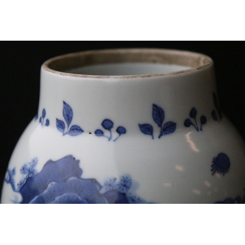 10A - Chinese late Ming dynasty blue and white vase having hand painted blue underglaze detailing featurin... 