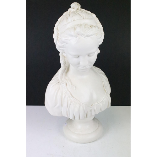 142 - Large mid century Victorian style bust sculpture statue of a young lady, H 57cm