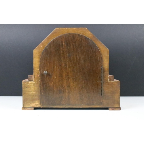 161 - Mid century Art Deco wood cased mantle clock W 26cm, H 22cm, D 11cm