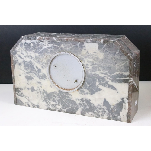 164 - Three Art Deco marble mantle clocks c.1925 -1935 one example with circular face and decorative heron... 