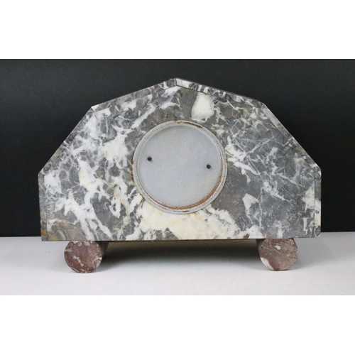 164 - Three Art Deco marble mantle clocks c.1925 -1935 one example with circular face and decorative heron... 