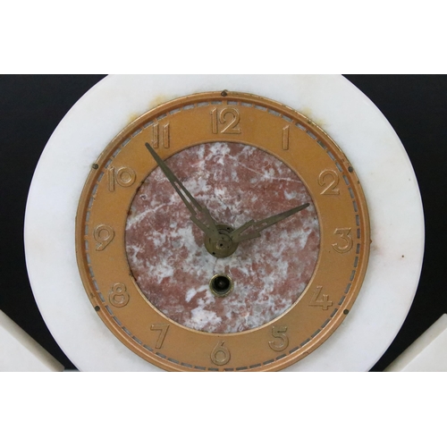 164 - Three Art Deco marble mantle clocks c.1925 -1935 one example with circular face and decorative heron... 