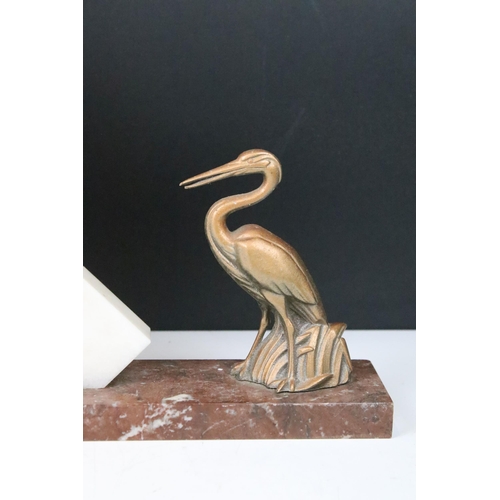 164 - Three Art Deco marble mantle clocks c.1925 -1935 one example with circular face and decorative heron... 