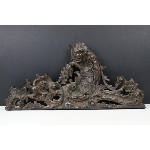 167 - Oak scroll and flower carved architectural fragment, H 25.5cm, W 52cm