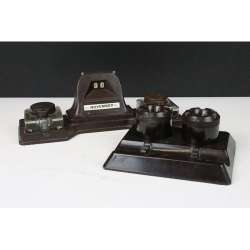 169 - Velos 'Regal' model Bakelite desk set comprising of tray, two glass inkwells with Bakelite lids and ... 