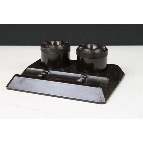 169 - Velos 'Regal' model Bakelite desk set comprising of tray, two glass inkwells with Bakelite lids and ... 