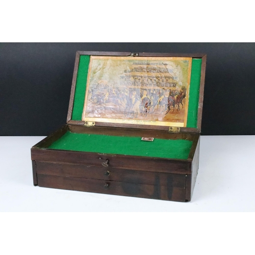 173 - 19th century mahogany collector’s cabinet, with hinged lid and two drawers, 30cm long