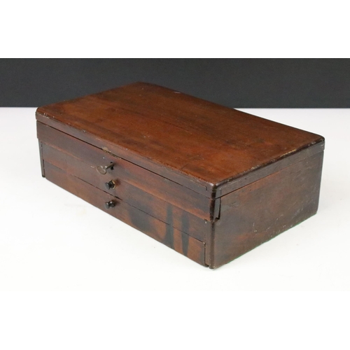 173 - 19th century mahogany collector’s cabinet, with hinged lid and two drawers, 30cm long