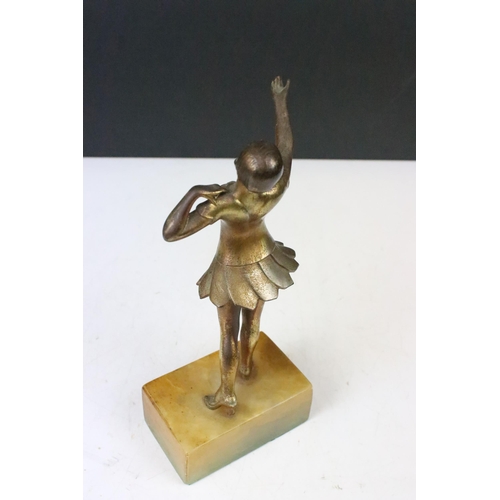 175 - Pair of Art Deco Gilt metal dancing girl figurines set on marble bases, H23cm