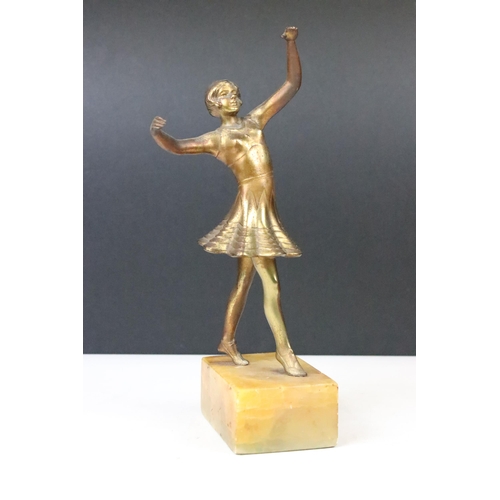 175 - Pair of Art Deco Gilt metal dancing girl figurines set on marble bases, H23cm