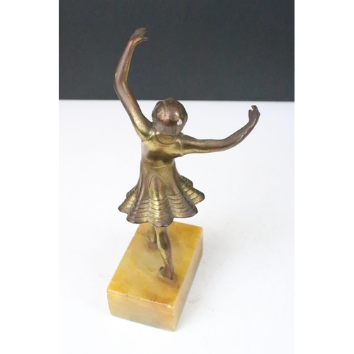 175 - Pair of Art Deco Gilt metal dancing girl figurines set on marble bases, H23cm