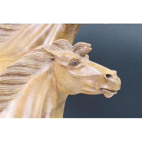 178 - Wooden carved art two horse heads sculpture, H 32cm