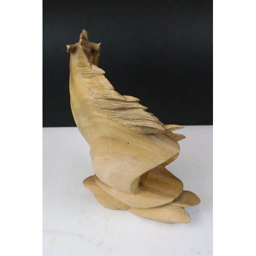 178 - Wooden carved art two horse heads sculpture, H 32cm