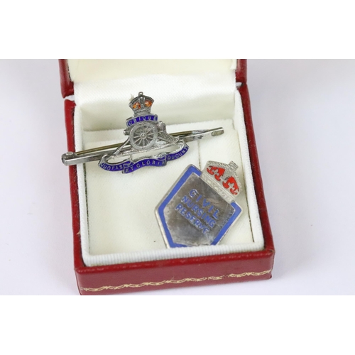 186 - Sterling silver and enamel sweetheart Royal Artillery brooch together with a sterling silver and ena... 