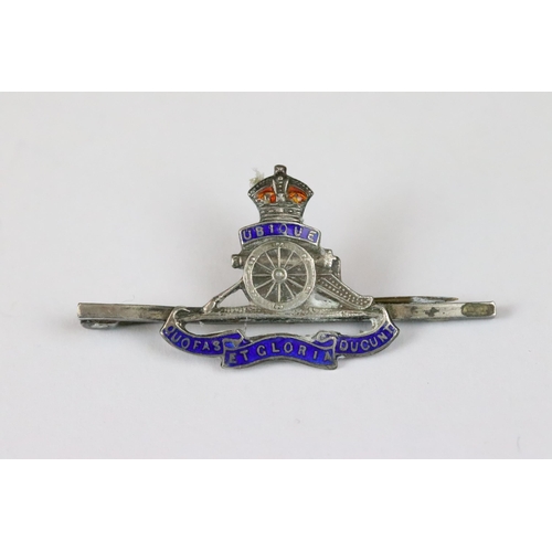 186 - Sterling silver and enamel sweetheart Royal Artillery brooch together with a sterling silver and ena... 