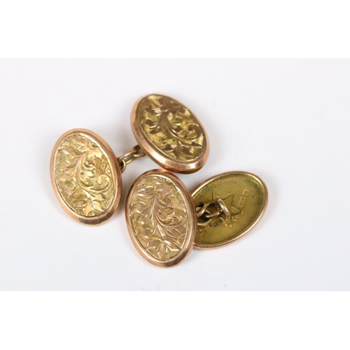 189A - A pair of hallmarked 9ct gold gents cufflinks together with two Irish silver stick pins.