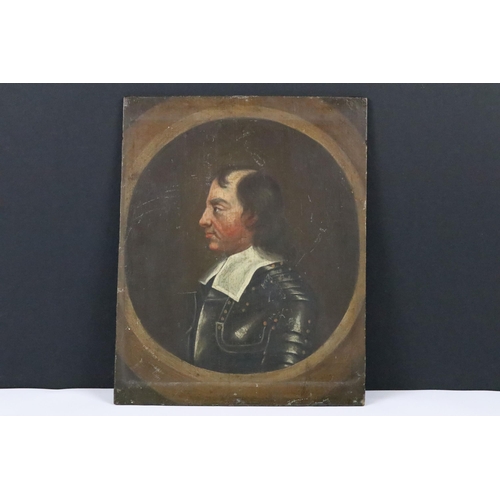 194 - 19th century English school, portrait of a gentleman in armour, oil on panel, 22.5 x 18cm