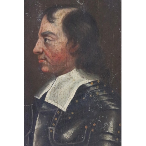 194 - 19th century English school, portrait of a gentleman in armour, oil on panel, 22.5 x 18cm