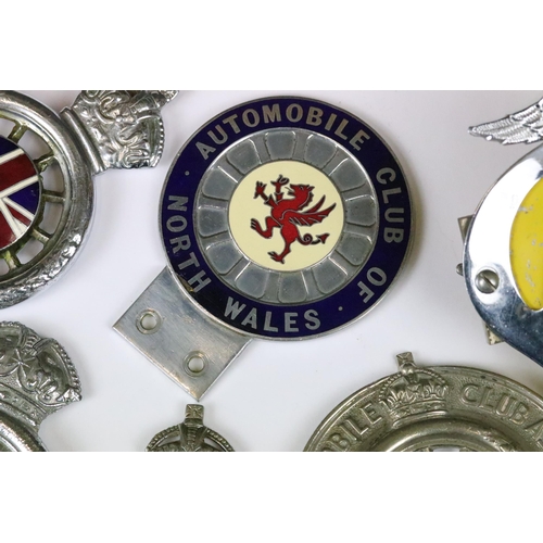 195 - A collection of vintage car grill badges to include Automobile Association (A.A) and early Royal Aut... 