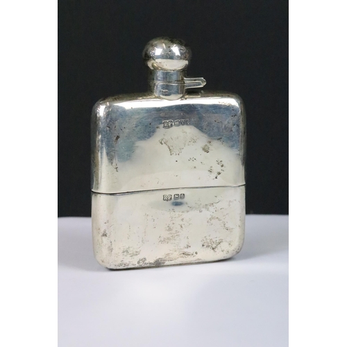 196 - A group of three fully hallmarked sterling silver collectables to include a Hip Flask, capstan ink w... 