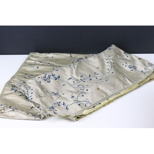 197 - Chinese silk embroidered fabric depicting butterflies and blue flowers and foliage on a cream ground... 