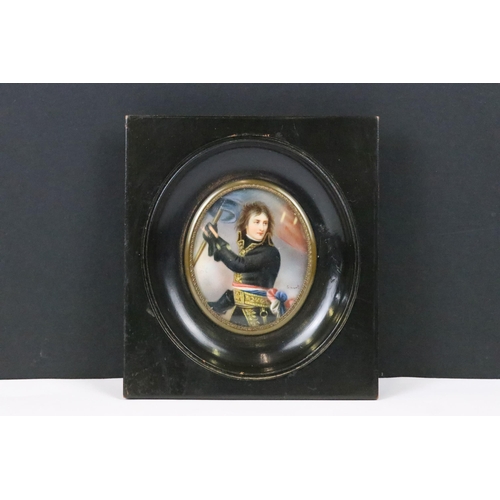 205 - 20th century oval portrait miniature, depicting Napoleon, watercolour on ivorine, signed 'Smart' low... 