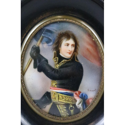 205 - 20th century oval portrait miniature, depicting Napoleon, watercolour on ivorine, signed 'Smart' low... 