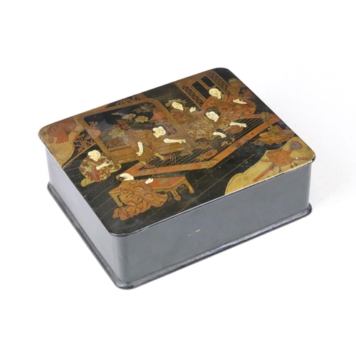 210 - A group of three oriental lacquer ware boxes to include contents of vintage buttons and costume jewe... 