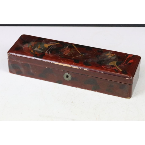 210 - A group of three oriental lacquer ware boxes to include contents of vintage buttons and costume jewe... 