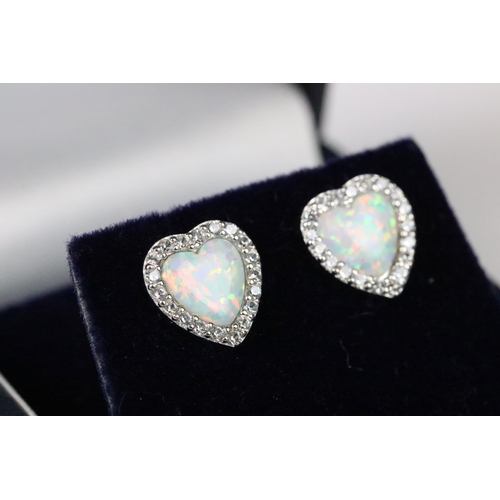 225 - Pair of heart shaped, CZ and opal earrings