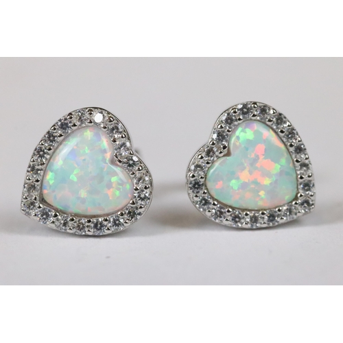 225 - Pair of heart shaped, CZ and opal earrings