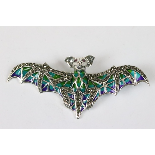 228 - Unusual plique-a-jour bat brooch