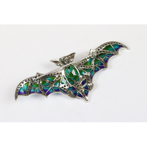 228 - Unusual plique-a-jour bat brooch