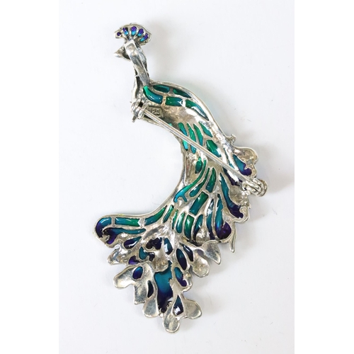 242 - Silver and plique-a-jour peacock pendant brooch