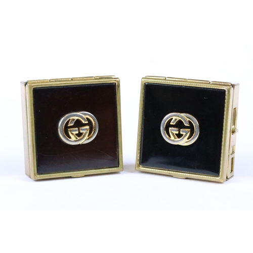 243 - Two vintage mid 20th century Gucci pill boxes, both with hinged lids with Gucci logo to lid, inner l... 