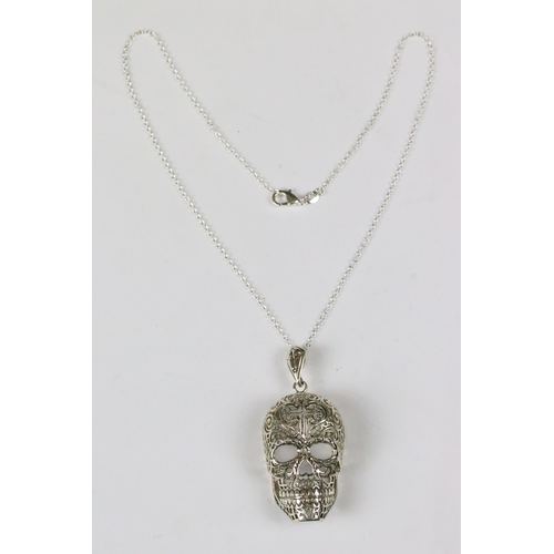 248 - Substantial silver scull pendant necklace