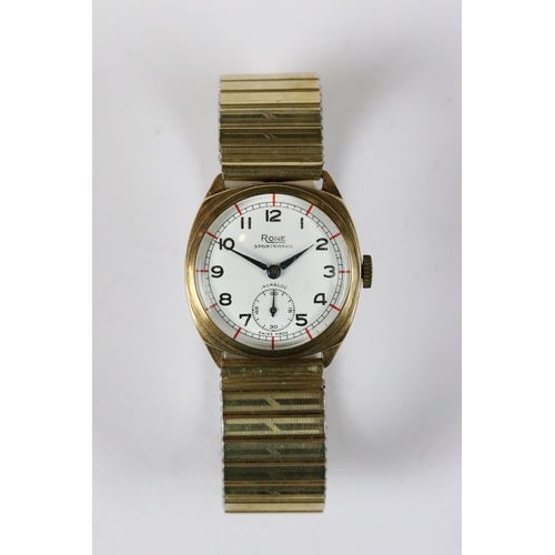 250 - A gents vintage mid 20th century 9ct gold cased Rone wristwatch, manual winding with sub second dial... 