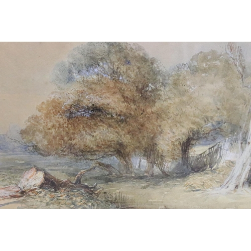 487A - Attributed to William Cook (British, c.1830 - c.1890), rural scene with trees in the foreground, wat... 