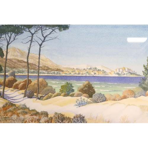 500 - John Ayers, Calvi Bay Corsica, watercolour, signed lower left and dated '00, artist's label verso an... 