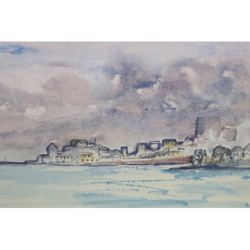 500 - John Ayers, Calvi Bay Corsica, watercolour, signed lower left and dated '00, artist's label verso an... 