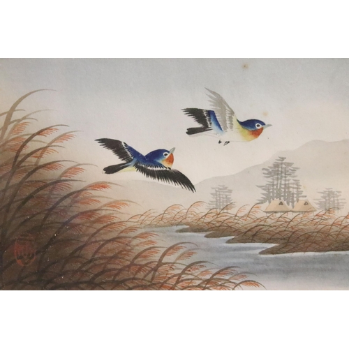 501 - Matsumoto Studio (Tokio), set of four: Japanese studies of songbirds in their habitat (framed as one... 