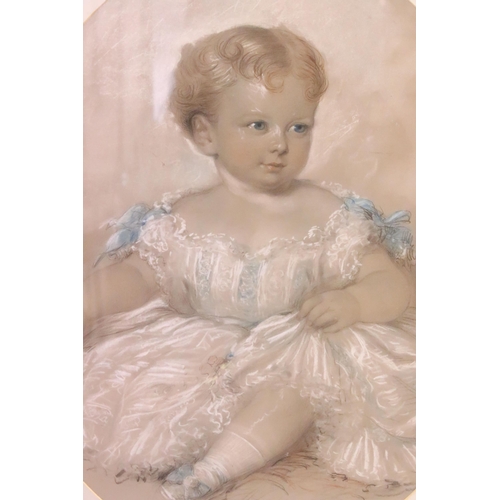 504 - Early 20th century English school, oval portrait of a child, pastel, label verso inscribed 'Edith Ar... 