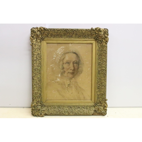 519 - 19th century portrait of a lady in lace cap, pastel, 41 x 32cm, in ornate gilt frame